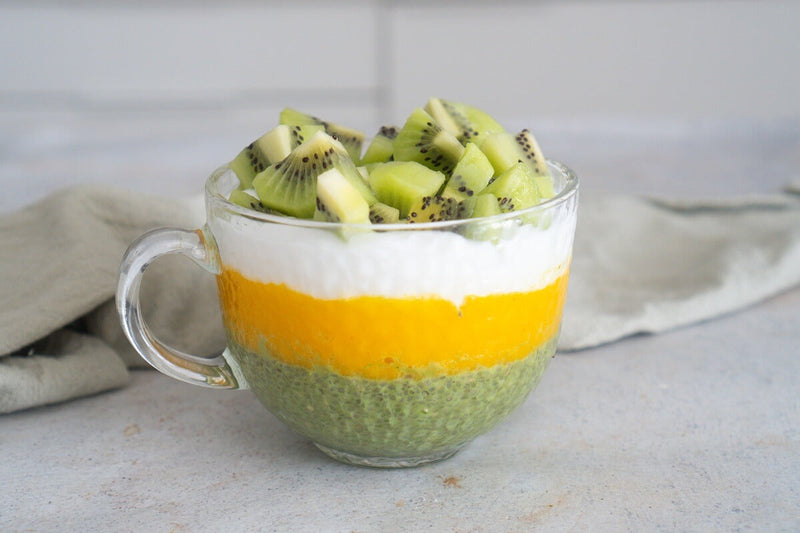 Matcha-mango-chia pudding